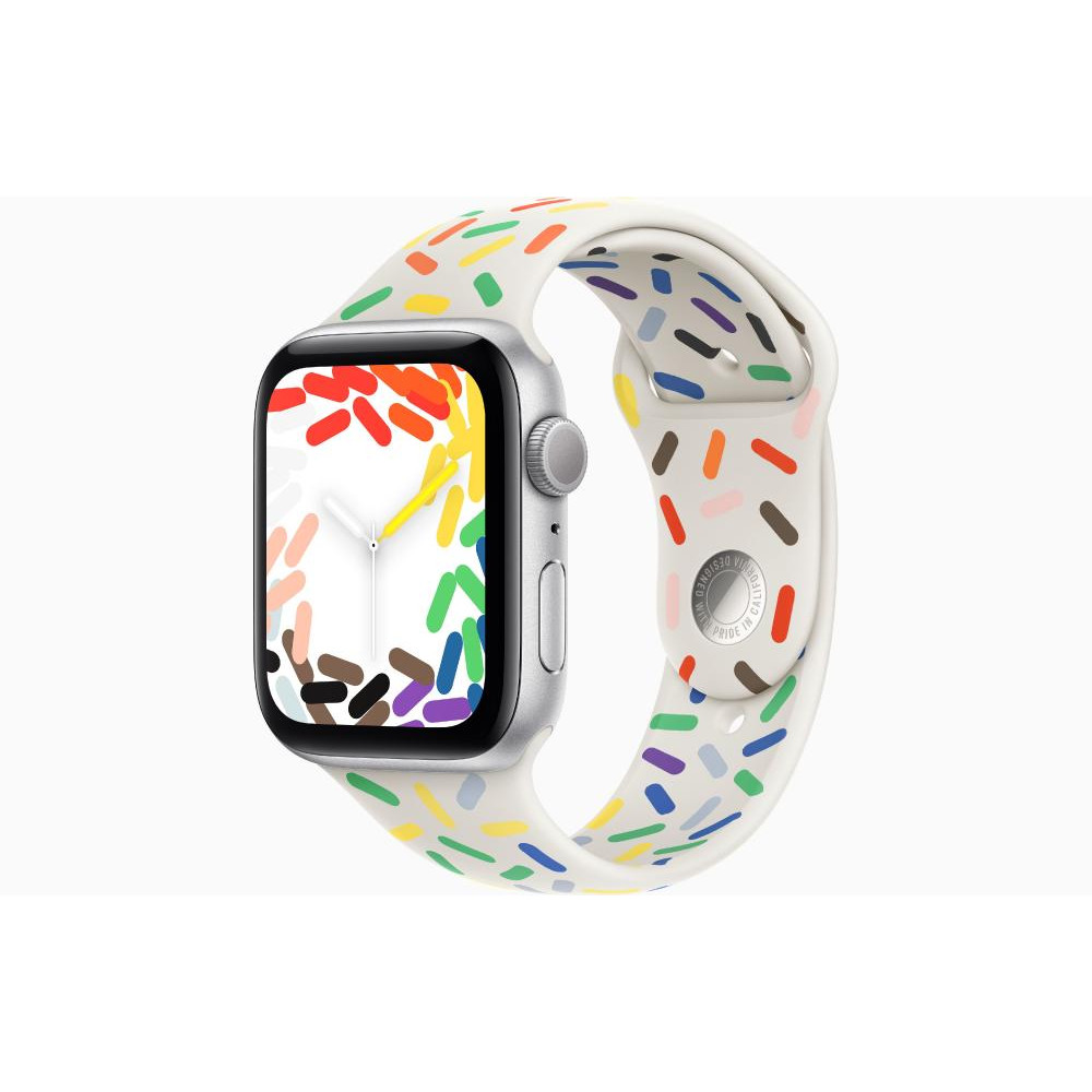 Apple Watch SE 2 GPS 44mm Silver Aluminum Case with Pride Edition Sport Band - M-L (MNLD3+MRTP3)