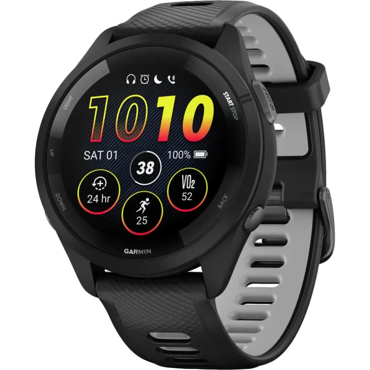 Garmin Forerunner 265 Black Bezel and Case w. Black-Powder Gray Silicone Band (010-02810-00-10-50)