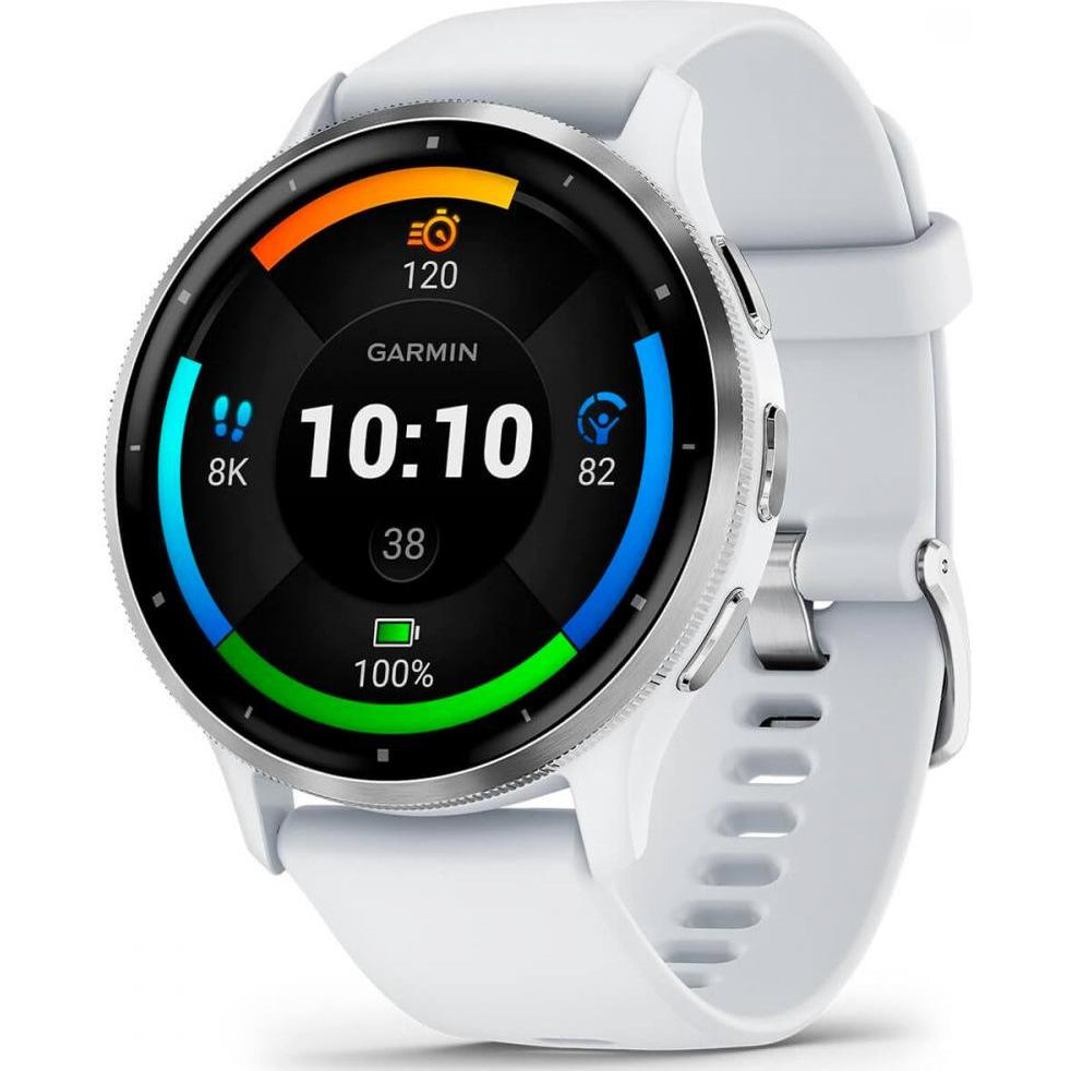 Garmin Venu 3 Silver Stainless Steel Bezel with Whitestone Case and Silicone Band (010-02784-00-50)