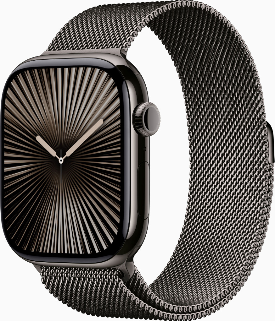 Apple Watch Series 10 GPS + Cellular 46mm Slate Titanium Case w. Slate Milanese Loop - M-L (MWYW3)