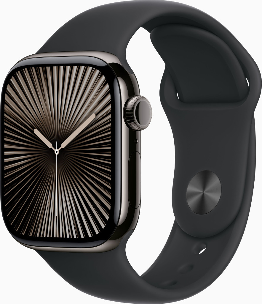 Apple Watch Series 10 GPS + Cellular 42mm Slate Titanium Case w. Black Sport Band - S-M (MWXG3)