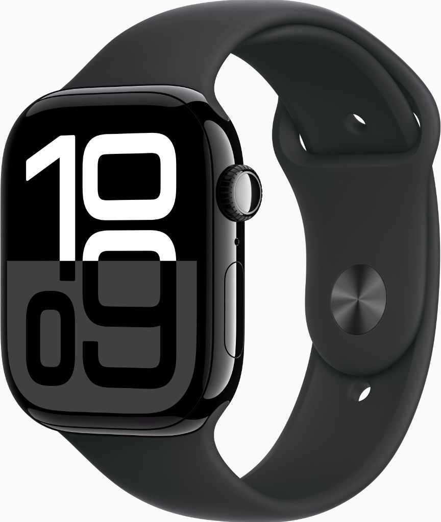 Apple Watch Series 10 GPS + Cellular 46mm Jet Black Alu. Case w. Black Sport Band - M-L (MWY43)