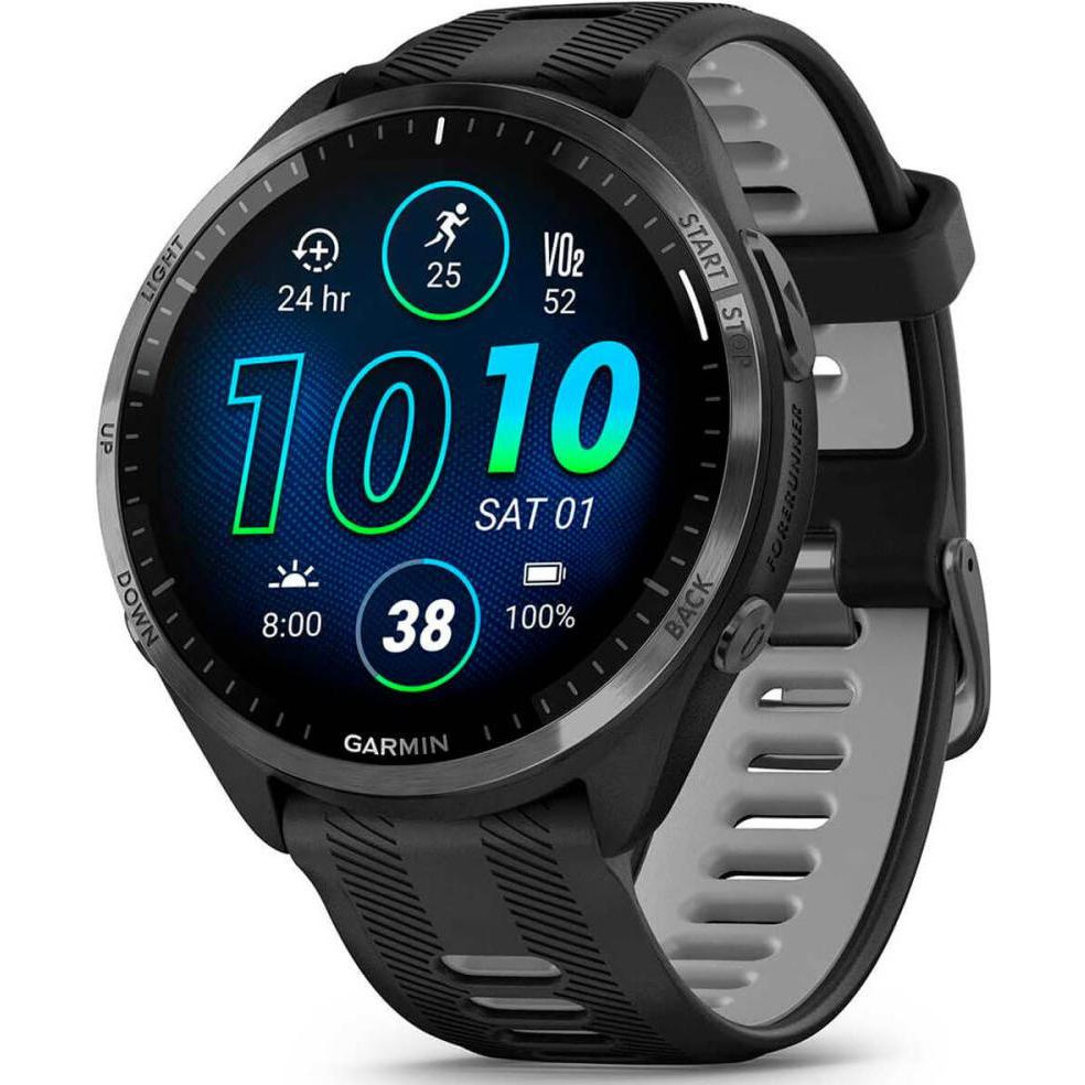 Garmin Forerunner 965 Carbon Gray Titanium Bezel w. Blk Case Blk-Powder Gray S. Band (010-02809-00-10-80)