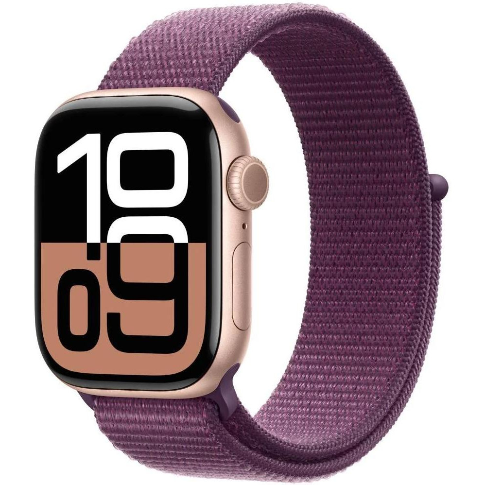 Apple Watch Series 10 GPS 42mm Rose Gold Aluminum Case w. Plum Sport Loop (MWWK3)
