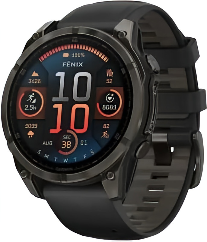 Garmin Fenix 8 43mm AMOLED Sapphire Carbon Gray DLC Tit. w. Black-Pebble Gray S. Band (010-02903-20-21-28)