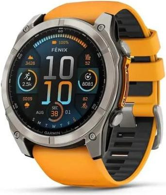 Garmin Fenix 8 47mm AMOLED Sapphire Titanium w. Spark Orange-Graphite Silicone Band (010-02904-10-11-19)
