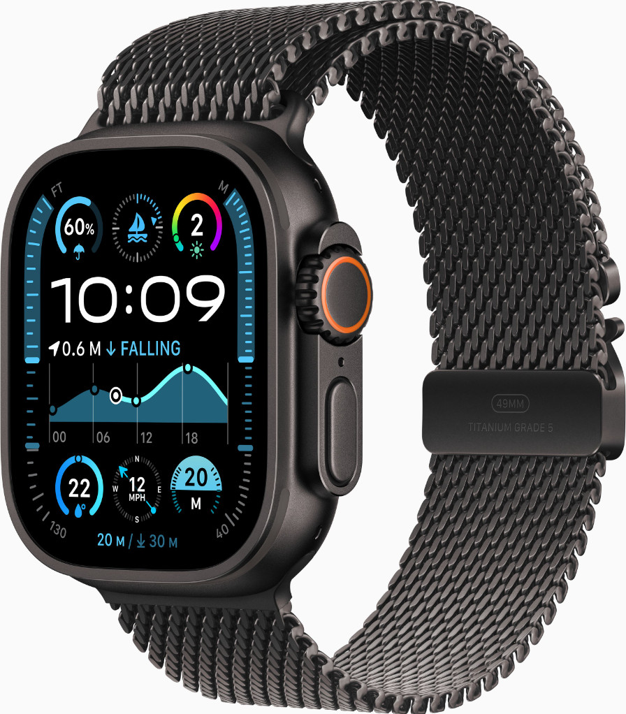 Apple Watch Ultra 2 GPS + Cellular 49mm Black Titanium Case w. Black Titanium Milanese Loop - L (MX5V3)