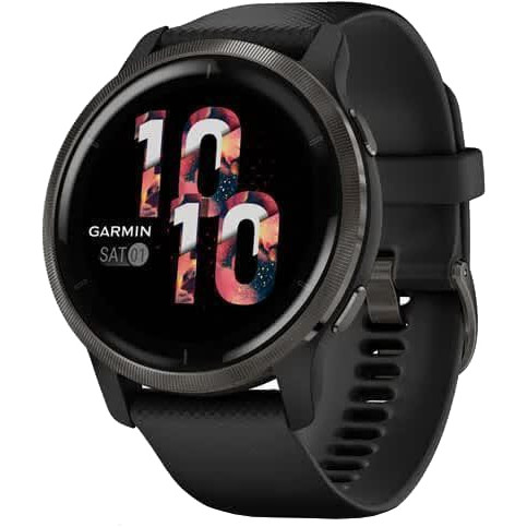 Garmin Venu 2 Slate Stainless Steel Bezel with Black Case and Silicone Band (010-02430-11-01)