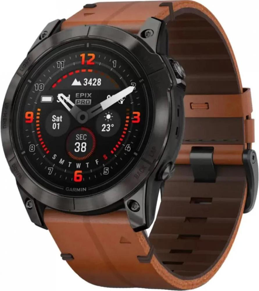 Garmin Epix Pro Gen 2 Sapphire 51mm Carbon G. DLC Tit. with Chestnut L. Band (010-02804-30)