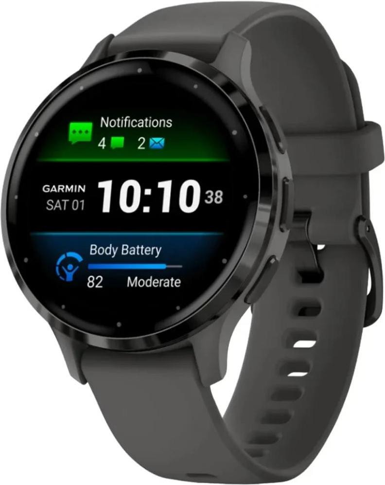 Garmin Venu 3S Slate S. Steel Bezel w. Pebble Gray Case and S. Band (010-02785-00-50)