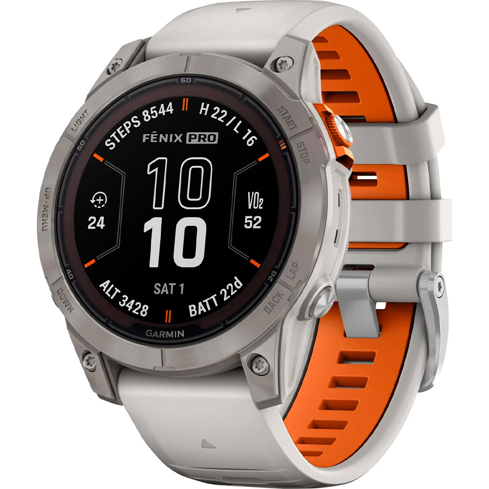 Garmin Fenix 7 Pro Sapphire Solar Titanium w. Fog Gray-Ember O. Band (010-02777-20-21)