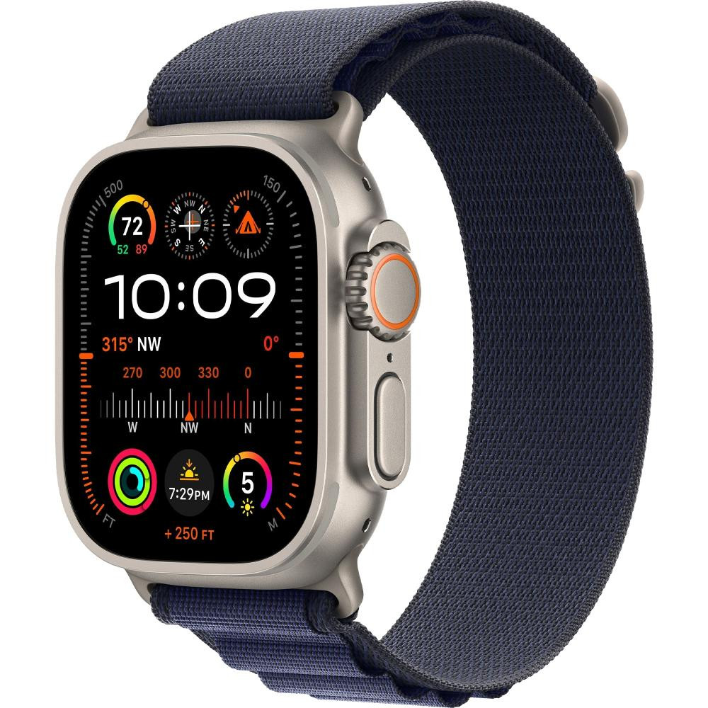 Apple Ремінець  Alpine Loop Navy - Natural Titanium Finish для  Watch 44-45-46-49mm - Large (MXN03)