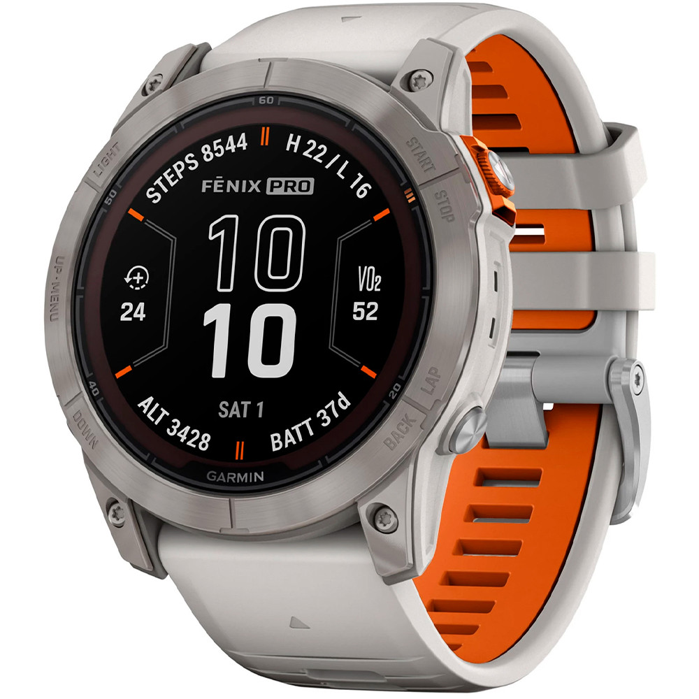 Garmin Fenix 7X Pro Sapphire Solar Titanium w. Fog Gray-Ember O. Band (010-02778-14-15-64)