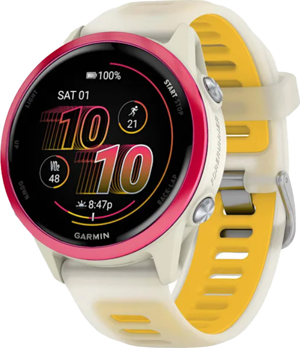Garmin Forerunner 570 42mm Raspberry Aluminum w. Translucent Bone-Mango Band (010-02970-02)