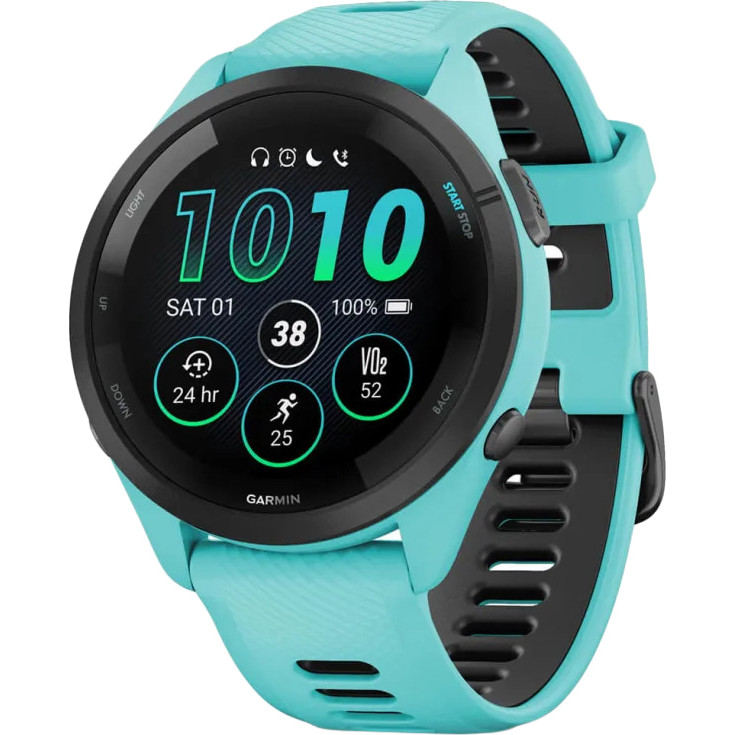 Garmin Forerunner 265 Black Bezel w. Aqua Case and Aqua-Black Silicone Band (010-02810-02-12-52)