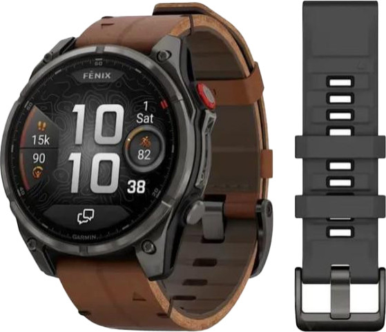 Garmin Fenix 8 Pro 47 mm AMOLED Carbon Gray DLC Titanium with Chestnut Leather Band (010-03198-40)